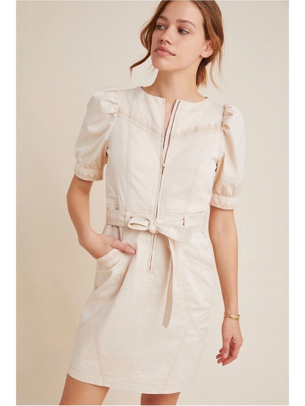 Anthropologie Lorette‎ Seamed Beige Mini Dress